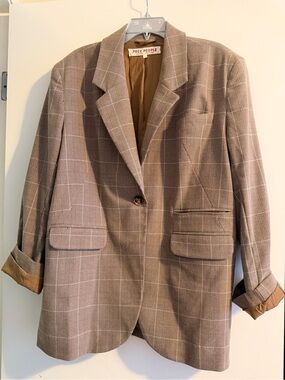 Free People Taupe Plaid Single-Button Blazer